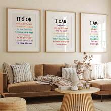 3 件/套帆布挂件，[没关系，我可以，3 张正能量语录海报或帆布印刷品，正能量语录海报，儿童教室励志墙贴，极简主义墙面装饰] 帆布墙艺术，时髦女孩艺术，励志语录艺术，家居装饰， - 彩色 - 查看 6