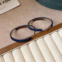 2PC Fashion  Denim Round Earrings, Fashion  Simple Earrings, Light Luxury, High-End Sense Of Versatility, Women's Party Banquets, Daily Versatility - 藏蓝色 - 查看 4
