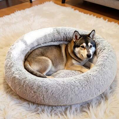 超大圆形毛绒宠物床，尺寸：15.75 英寸 - 39.37 英寸，底部防滑，采用蓬松、温暖、柔软的毛绒垫制成。适合小型、中型和大型犬，是万圣节和圣诞节送给宠物的理想礼物，也是圣诞节的最佳选择。