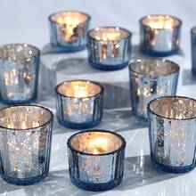 10 件供奉蜡烛台，水银玻璃供奉蜡烛台，散装茶灯烛台，适用于婚礼中心装饰和派对餐桌装饰，万圣节圣诞节装饰