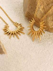 1pc Vintage Stainless Steel Double Layer Sunflower Dramatic Choker Necklace For Women, Suitable For Daily Wear - Yellow Gold - View 6