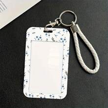 Blue Floral ID And Card Holder - Plastic Protector Transparent Front And White Back Elegant Design Perfect Gift For Fans Travelers Travel Accessories Elegant Accessory Secure Closure For Women Money Wallet Mini Wallet Purse Wallet Wristlet Wallet Card Wallet