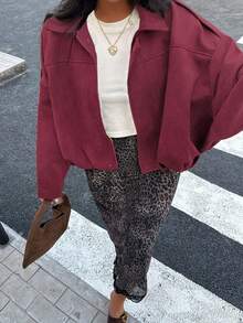 DEEKA Casual Versatile Suede Effect Bomber Jacket For Women, Spring & Autumn - Hot Pink - View 1