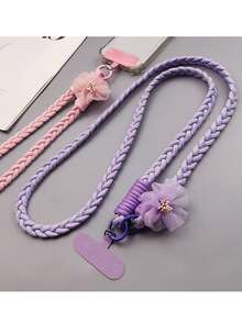 1pc Floral Lanyard Strap, Women Long Braided Cord For Phone, Outdoor Travel Hiking Backpack Keychain