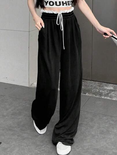 2026新款女士休闲纯色高腰长裤