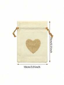 12pcs Heart Printed Drawstring Linen Gift Bags, Mini Jewelry Pouches, Suitable For Wedding, Bridesmaid Gifts, Party, Birthday, Halloween, Thanksgiving, Christmas, Valentine's Day, Mother's Day, Gender Reveal - Beige - View 8