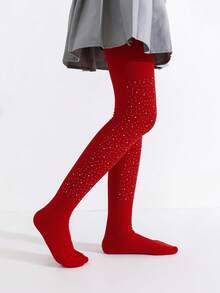 4 pares de mallas/leggings de niña con rayas verticales sólidas y brillantes de rhinestone, estilo elegante y de princesa para uso diario y festivo - Multicolor - Ver 9