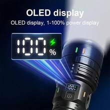 Senter LED Daya Tinggi, Senter Super Terang, Baterai Lithium Isi Ulang 2400mAh Terintegrasi, Senter Isi Ulang, Kabel USB, Termasuk Tali yang Dapat Diatur, Strip Berkedip, Senter Ekstra Besar, Cocok untuk Berkemah, Mendaki, Memancing, Hadiah Luar Biasa untuk Suami, Pacar, Ayah, Natal, Halloween - hitam - View 8