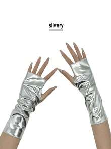 1 par de guantes negro brillante sin dedos cortos, adecuados para disfraz de Halloween, cosplay punk rock, clubes nocturnos, baile de hip hop