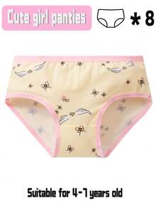 8 件 1 包，可爱女孩喜欢的卡通图案舒适内裤，节日送给女儿和孙女的秘密礼物