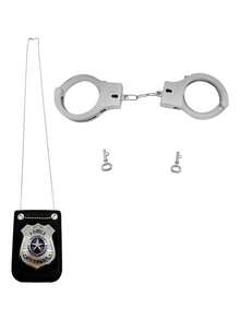 2个万圣节塑料手铐（内径小于5厘米），通用服装道具，皮革/金属警长徽章，西部背心徽章，副警长徽章，牛仔派对装饰徽章，不锈钢角色扮演游戏徽章，万圣节道具 - 彩色 - 查看 1