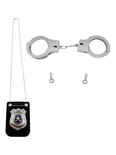 2pcs Halloween Plastic Handcuffs (Inner Diameter Less Than 5cm), Universal Costume Props, Leather/Metal Sheriff Badge, Western Vest Badge, Deputy Badge, Cowboy Party Decorative Badges, Stainless Steel Role-Playing Game Badges, Halloween Props