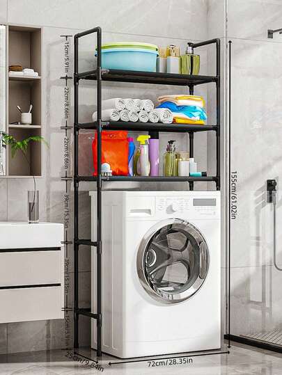 1pc 3-Tier Washing Machine And Dryer Overhead Storage Rack, Vertical Laundry Room Shelf, Fits Washer And Dryer, Space-Saving Multipurpose Storage Rack (Balcony/Laundry Room) - Floor To Ceiling Multi-Layer Storage Rack, Sturdy Metal Frame, Space-Saving Bathroom Organizer, Suitable For Shampoo, Soap And Hygiene Products