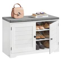 Banco Zapatero de 3 Niveles, con Puertas y Cojín, Estantes Ajustables, 35,5 x 81 x 52,5 cm, para Entrada, Dormitorio, Blanco Nube y Gris Paloma - Blanco - Ver 4
