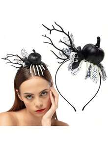 1 Halloween Witch Headband - Gothic Decoration Accessories, Hanging Skeletons And Spider Web Design - Anti-Slip Headband, Suitable For Halloween Costume, Role Playing, Theme Party - Easy Hair Accessories, Halloween Costume, Cosplay Props, Exquisite Details, Horror Ambient, Cosplayer Must-Have