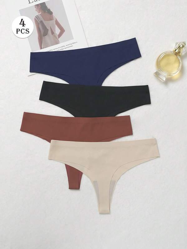 4 Stücke Damen bequeme, atmungsaktive, sexy Unterwäsche Set, Basic, hochelastische, mehrfarbige String-Höschen