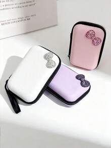 Bolsa de almacenamiento con cierre de cremallera a prueba de golpes y resistente al agua, con capacidad grande, para cable de datos, auriculares Bluetooth, auriculares con cable, cargador, cable de carga, organizador electrónico impermeable para viajes, actividades al aire libre, vacaciones de verano, para mujeres y hombres, con lazo de strass y unicolor - Multicolor - Ver 2