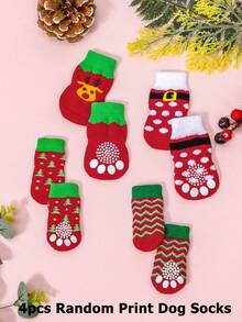 Calcetines navideños para mascotas en colores aleatorios (4/8 piezas) para perros y gatos con calcetines con estampado de renos y árboles de Navidad - Multicolor - Ver 4