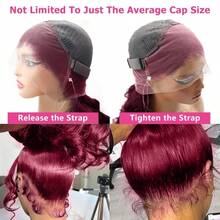 NARNI 36 Inch 360 99j Burgundy Lace Front Wig Human Hair 250% Density Hidden Straps Deep Wave Wig With Drawstring 360 Full Lace Wig For Women Glueless Human Hair Lace Wig 13x4 HD Pre Plucked With Baby Hair Wet And Wavy Curly Human Hair Wig - S99J - View 8