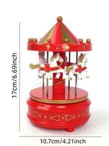 1pc Rotating Carousel Music Box Decor, European Style Christmas Gift Wooden 8-Note Carousel Music Box Birthday Gift Home Decor, Plastic Crafts May Have Excess Glue Or Dirt, Sensitive Buyers Please Take Note (Saddle Color Is Random) - Multicolor - View 5