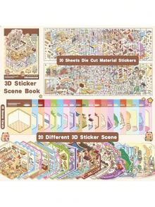 20 Sets DIY 3D Sticker Scene Collection Book For Kids Adults Cute Make Your Own Shop House Stickers For Gifts Stickers Therapy For Adult Relief Stress Pass The Time Play Park Hamburg Castle Library Scrapbook Supplies Funny Stickers Laptop Stickers Kindle Phone Stickers - Multicolor - View 10