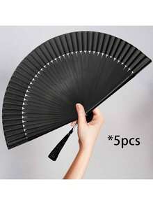 1 Pc Leque de Mão Dobrável para Mulheres - Leque de Seda de Bambu Vintage Chinês Dobrável - Para Ondas de Calor, Decoração, Festival de Música, Dança, Festa, Performance, Presente (Preto Sólido e Sexy) - Preto - Ver 9