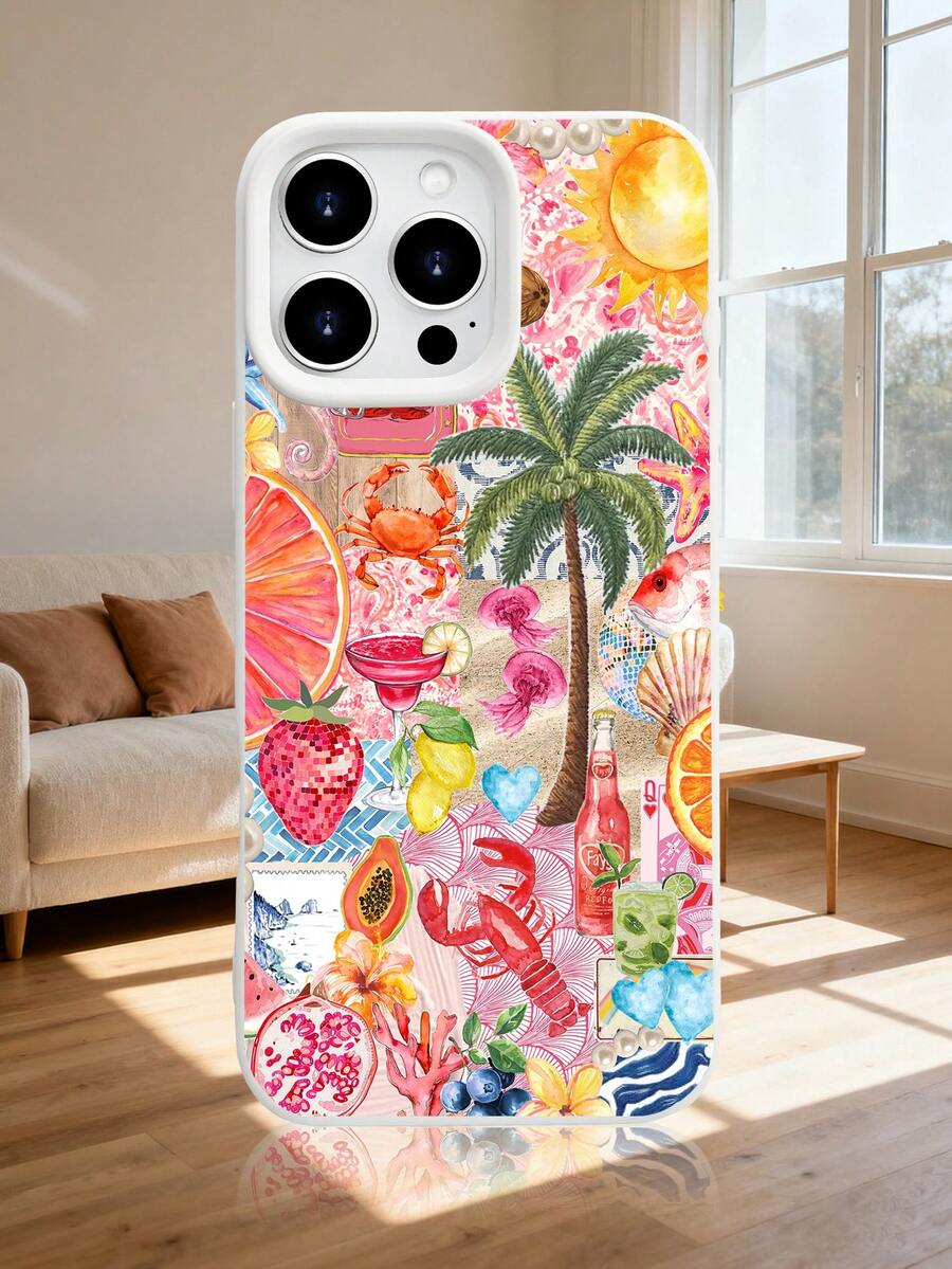 Colorful Tropical Fruit Print Phone Case, Shockproof And Durable Bumper Cover, Cute Summer Beach Pattern Design, Beautiful Artwork, Slim Fit And Scratch-Resistant, Perfect For Teens And Young Adults,Stylish Vacation Phone Accessory,Compatible With Iphone 17Promax/17Pro/17AIR/17/16Promax/16Pro/16Plus/16/15Promax/15Pro/15Plus/15/14Promax/14Pro/14Plus/14/13Promax/13Pro/13/12Promax/12Pro/12/11Promax/11Pro/11 - trắng - Xem 1