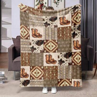 1 Stück bequeme Winter Flanell Decke - moderner Stil, gemischte Farben, Ahornblatt & Tierpfoten Muster, weiche gestrickte Polyester, warm für alle Jahreszeiten, geeignet für Sofa, Bett, Auto, Büro, Camping - ideales Geschenk