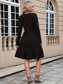 Women Knit Sweater Dress With Pokets Casual Ruffle Hem Solid Dresses,Fall/Winter Midi Dress