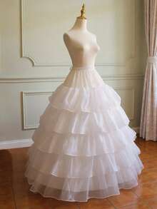 新娘婚纱衬裙，多层大直径四环五莲花设计 - 白色 - 查看 4