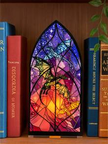 1pc Acrylic 4th Wing Inspired Book Nook - Dragon Library Sign, Gothic Medieval Style Book Organizer, Fantasy Book Lover & Reader Gift (No Candle Included) - Multicolor - View 2
