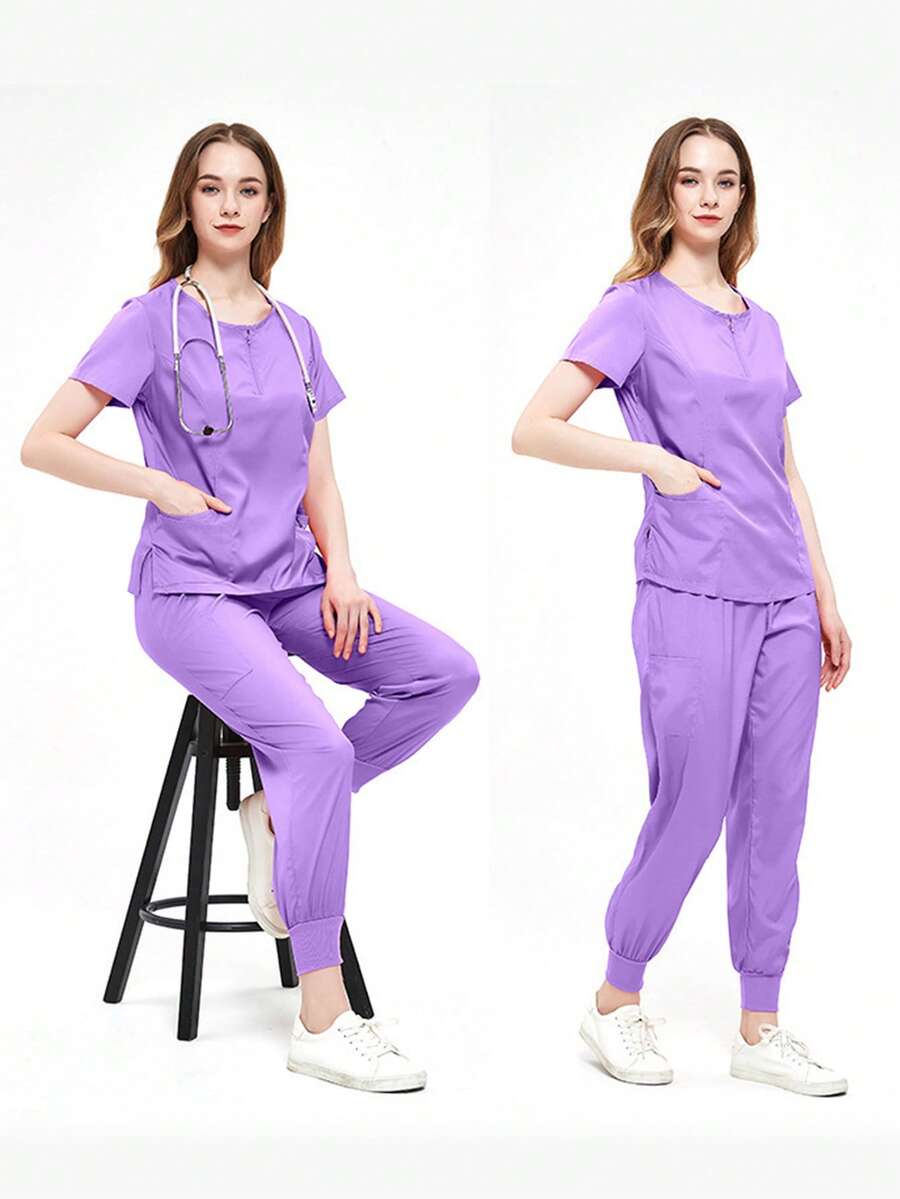 Pijama Uniforme Antifluidos Mujer Y Conjunto top de manga corta con pantalones, Enfermeras uniformes de verano de manga corta separa traje de enfermería uniformes de enfermería traje de lavado a mano ropa elástica de secado rápido top de manga corta con pantalones