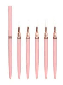5Pcs Pink Nail Art Brushes Superfine Brush French Manicure Stripe Nail Art Painting Brush Set, UV Gel Nail Liner Brushes Kit And Drawing Liner Brush For Nail Salons,Back To School,School Supplies
