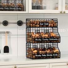 Egg Holder Countertop With 5 Dividers & Labels, 3 Tier Stackable Chicken Egg Holder Baskets For Gathering Fresh Eggs, Egg Organizer For Egg Storage, Wall-Mounted, Black - 黑色 - 查看 6