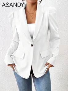 Women's Solid Color Single-Button Elegant Long Sleeve Blazer Spring - White 1 - View 4