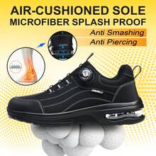 UMBURLLY 1 Đôi Giày bảo hộ lao động nam bằng da sợi nhỏ màu trơn, có nút, chống va đập, chống đâm thủng, thích hợp cho mọi mùa ngoài trời - màu đen - Xem 9