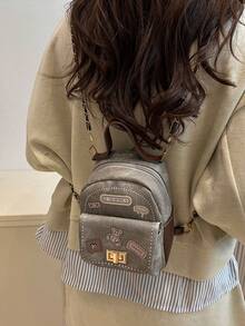 Ladies' Backpack New Casual Chic Fashion Fashion Embroidery Printed Travel Cute Chain Shoulder Bag For Women , Bow - Grey - View 11