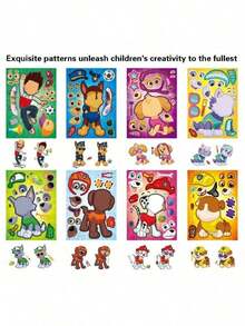 Paw Patrol Paw Patrol 8/16 Sheets Cute PAW Patrol Puzzle Anime Stickers, DIY Make-A-Face Assemble Funny ,Cartoon Decal Assemble Jigsaw Gift Toy