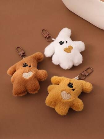 1 件可爱倾斜熊毛绒钥匙扣 - 柔软，混合颜色，卡通熊吊坠装饰，适用于包包和礼物情人节情人汽车配件包包饰品学院哥特 Y2k