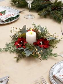 1pc/2pcs Best Christmas Crafts Art Ornaments Decor Gift Artificial Fabric Red Calla Lilies Flower Pine Needles Golden Berry Candle Rings Home Decoration,Funny Winter Xmas Plastic Flower Garland Craft Candles Small Wreath Presents For Indoor Outdoor Friend Wedding Favours Accessories Engagement Party Birthday Living Room Bedroom House Table Wall Door Hanging Decorations Beauty Items Supplies Fake Plants Leaves Flowers Candle Holder Holiday Festival Essentials Personalised Gifts For Women