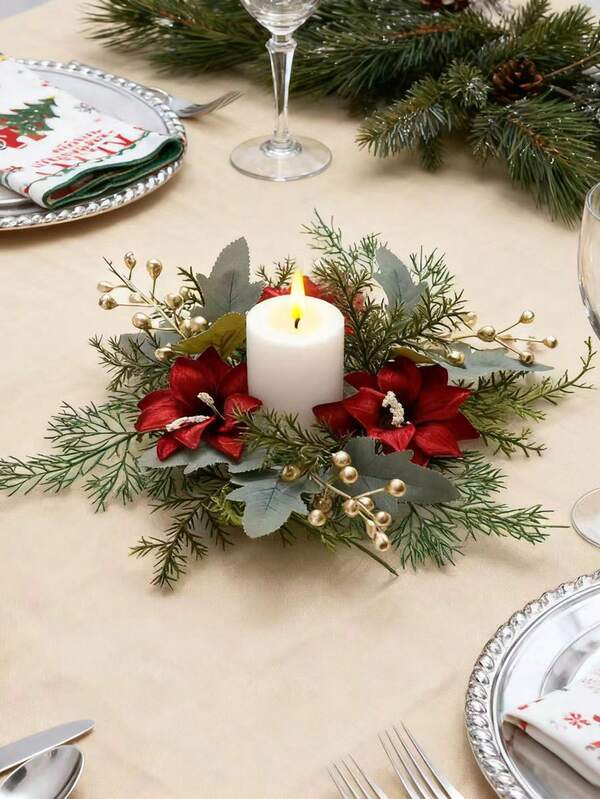1 pieza/2 piezas Mejores artesanías navideñas Adornos decorativos de regalo Lirios de cala rojos de tela artificial Anillos de vela con piñas doradas y bayas Decoración del hogar, Guirnalda de flores de plástico divertida de invierno Xmas Pequeña corona de velas Regalos para interiores y exteriores Amigos Bodas Favores Accesorios Fiesta de compromiso Cumpleaños Sala de estar Dormitorio Casa Mesa Pared Decoraciones colgantes Artículos de belleza Suministros Plantas falsas Hojas Flores Portavelas Artículos esenciales para festivales Regalos personalizados para mujeres