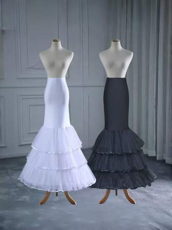 1 pieza Enagua de cola de sirena blanca/negra para mujer, vestido de deslizamiento ajustado con cintura elástica, 3 capas con ribete de satén + 1 aros, vestido de deslizamiento nupcial elegante, lavable a mano, adecuado para vestidos de novia, vestidos de gala, vestidos de invitada de boda, fiestas, cosplay, lolita, baile