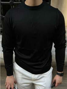Pull en maille fine pour homme – Col ras du cou, manches longues, coupe décontractée – Fabriqué en Turquie - Noir - Voir 2