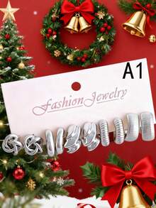 10pcs Golden Geometric Multielemental Earring Set - Yellow Gold - View 6