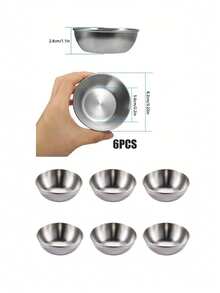 6件套/12件套韩式不锈钢烧烤蘸酱碟，商用小碟，火锅蘸酱碗，酱油碟 - 銀色 - 查看 12