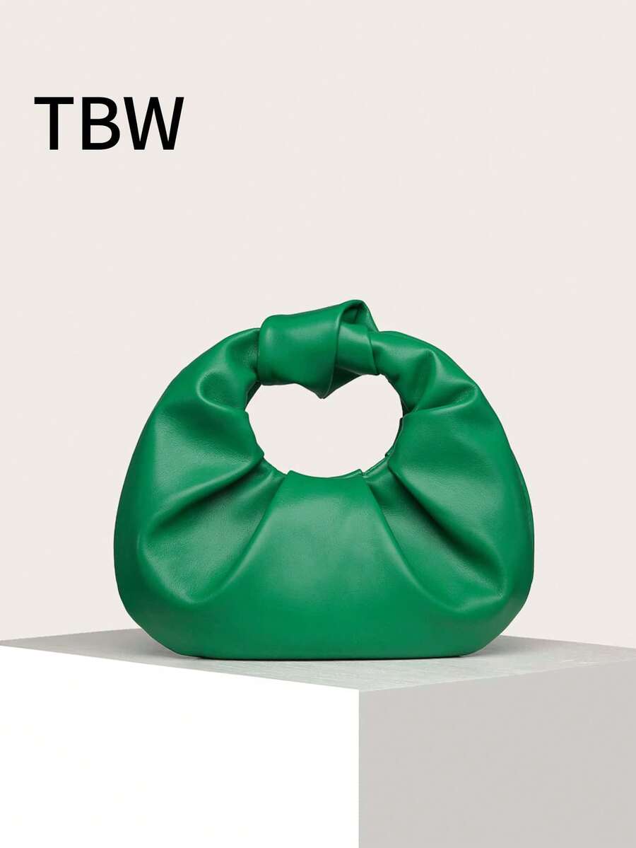 女士云褶手提包，纯色，结饰时尚，适合外出。