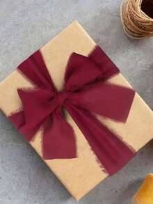 1/3/6 Rolls DIY Frayed Chiffon Ribbon, 1.5 Inch X 5 Yards, Fabric Hanging Ribbon, Suitable For Gift Wrapping, Wedding Bouquets, Handmade Crafts, Home, Office, Party, Valentine's Day And Other Occasions Decoration - Burgundy - View 4