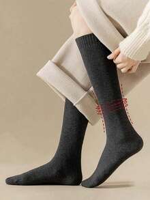 1/3 双装女士加厚保暖过膝袜，柔软透气纯色毛圈小腿袜，冬季保暖（尺码偏小），舒适袜子 - 彩色 - 查看 5