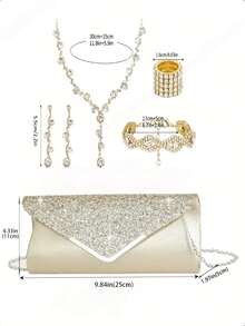 5pcs/Set Sequin Decor Accessories Set - Sequin Clutch, Necklace, Earrings, Bracelet, Elegant Style For Wedding & Party