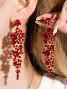 1 par de elegantes pendientes largos de cristal rojo, adecuados para discoteca, fiesta, boda y uso diario para mujeres, otoño/invierno